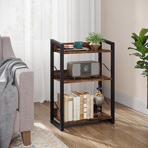 Miniatura 7 de Hosfais Book Shelf Small Bookshelf: 3-Tier Wood Bookcase Industrial Bookshelf with Edge Protection Metal Narrow Bookcase Storage Organizer Display