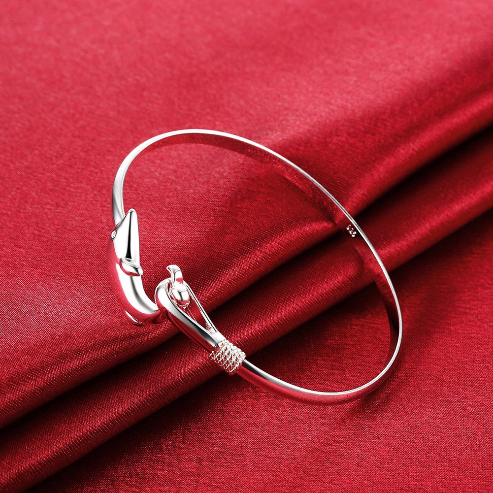Joyas de moda 925 de plata esterlina lindo delfín pulseras para mujer, Plata 3