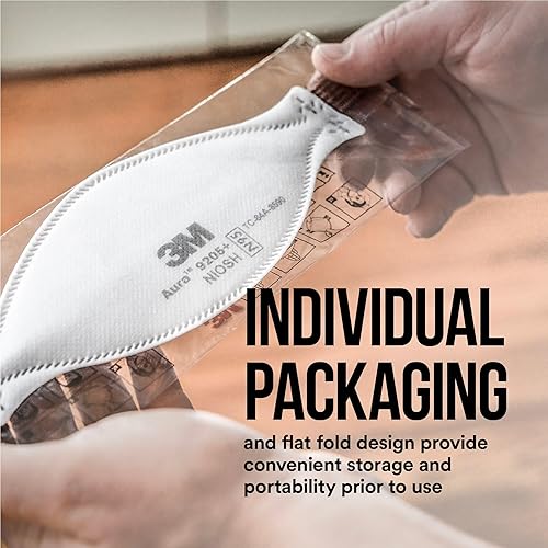 Miniatura 9 de 3M Aura - Respirador de partículas 9205+ N95, ligero, con diseño de tres paneles que ayuda a proporcionar una protección respiratoria cómoda y