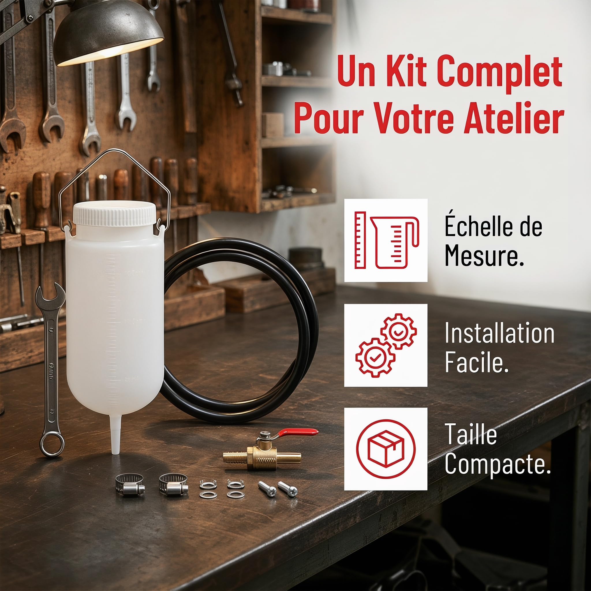 Réservoir de Carburant auxiliaire, Outils de Moto 1L avec échelle avec Tuyau de Carburant, Stockage de Carburant Professionnel Robuste et Portable