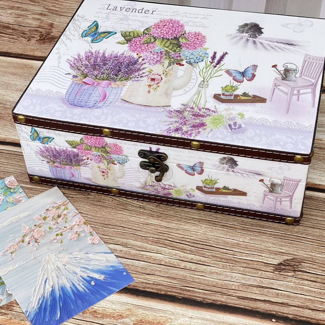 Dekorative Box, Schatztruhe aus Holz + PU-Leder-Oberfläche, Vintage-Aufbewahrungsbox aus Holz für Schmuckstücke, Fotos, Erinnerungsbox mit Deckel, Geschenke für Kinder, Mädchen, Frauen,
