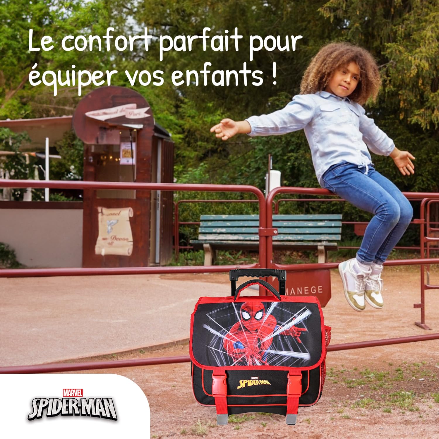 Bagtrotter SpiderMan - Cartable à roulettes 38 cm - Rouge/Noir - Garçon - 2 compartiments
