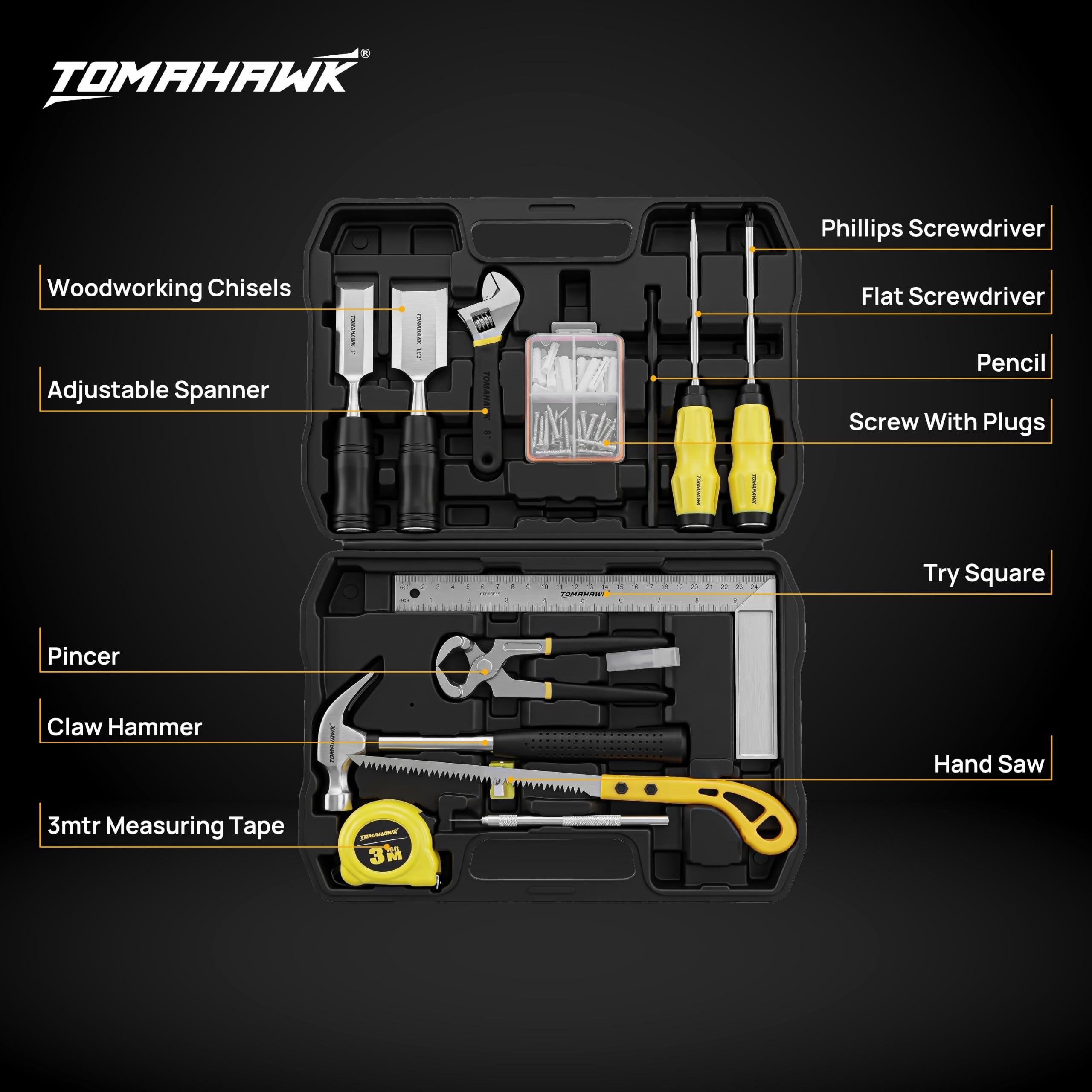Tomahawk 61-Piece Carpenter Hand Tool Kit - FREE SHIPPING -6 Tomahawk 61-Piece Carpenter Hand Tool Kit - FREE SHIPPING -6