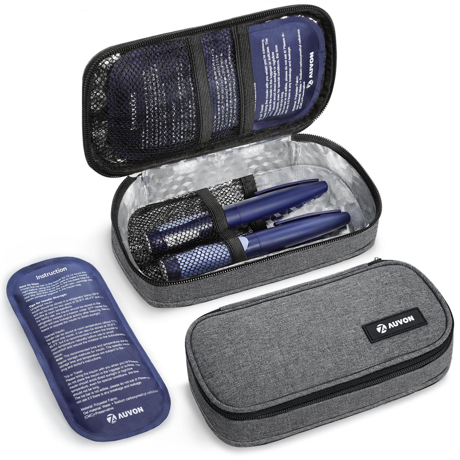auvon portable insulin cooler travel case insulated diabetic bag with 2 x 160g ice packs for 6-8h cooling time medication cooler bag for insulin pens and blood glucose monitor supplies