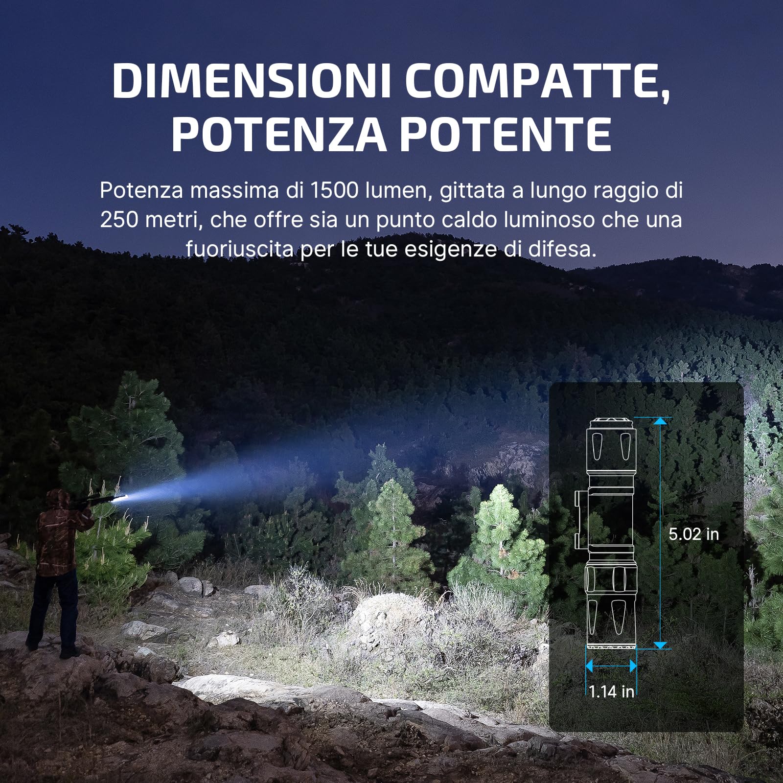 OLIGHT Odin S Torcia Professionale 1500 Lumen, Portata 250 Metri Compatibile con Attacchi M-LOK e Picatinny Design Stabile Leggero Impermeabile IPX7 per Caccia Escursionismo Sicurezza (Nero Picatinny)