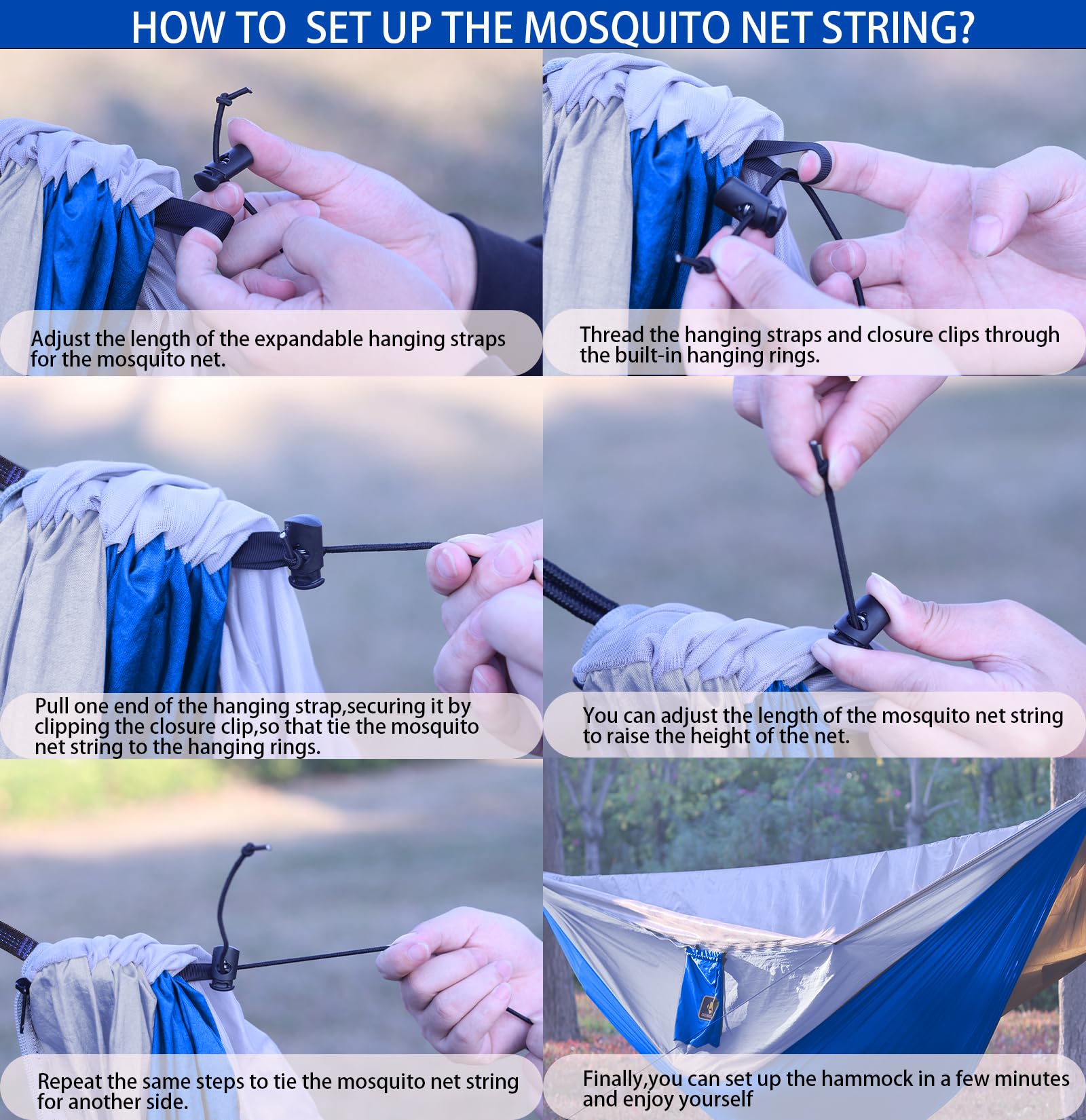 Camping-Hängematte, tragbare Hängematten mit Moskitonetz, leichte Nylon-Fallschirm-Hängematte mit 3 m langen Baumgurten, Campingausrüstung, ein Muss für Reisen, Wandern, Rucksackreisen, Strand,