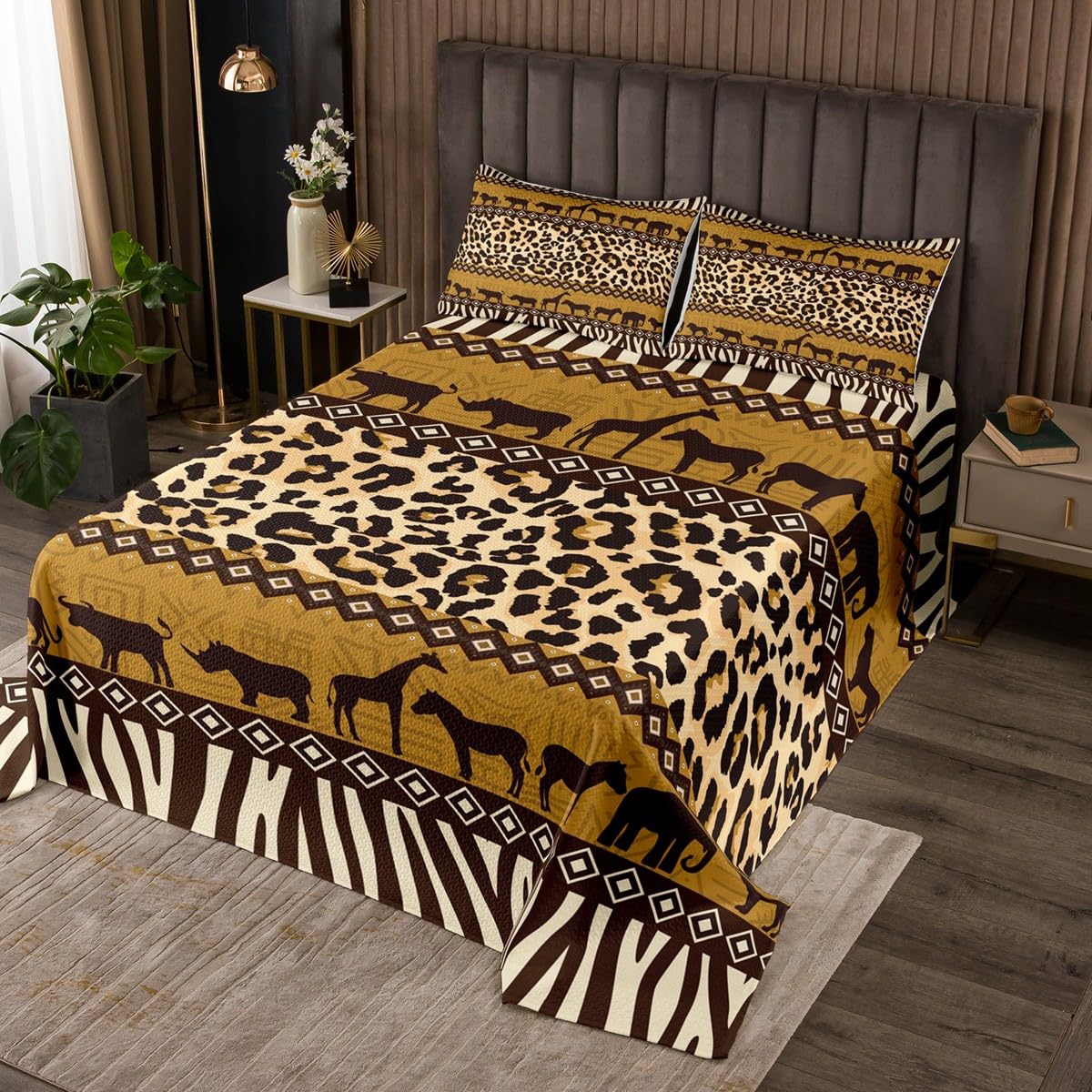 Juego De Edredón De Micro Piel Safari Con Diseño De Jirafa De Leopardo Y Tigre, Con Estampado De Animales En Una Bolsa Marrón, Beige, Negro Y Blanco