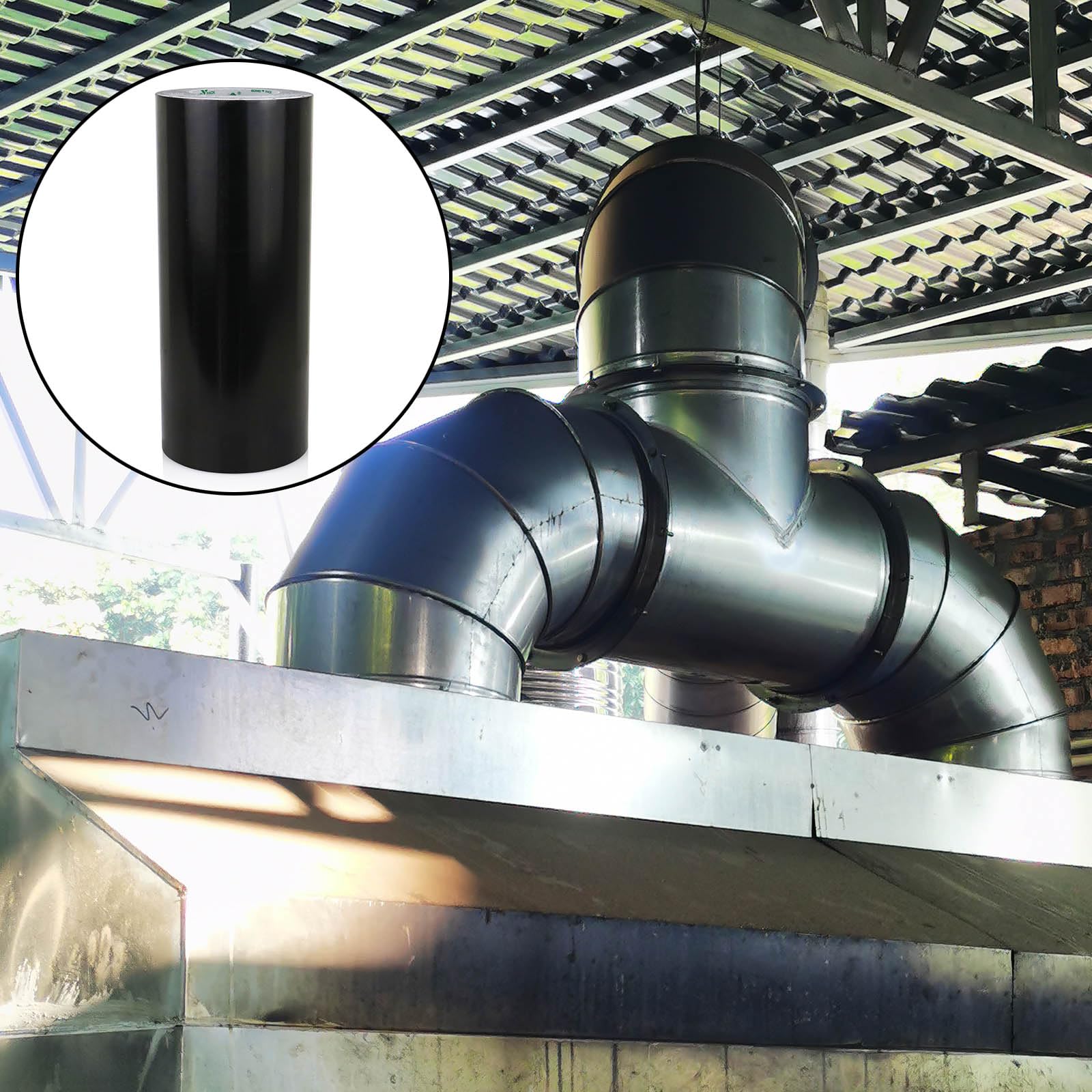 BOMEI PACK Czarna aluminiowa taśma klejąca 300 mm x 50 m – odporna na wysokie temperatury taśma izolacyjna – aluminiowa taśma klejąca do izolacji – taśma uszczelniająca – samoprzylepna taśma