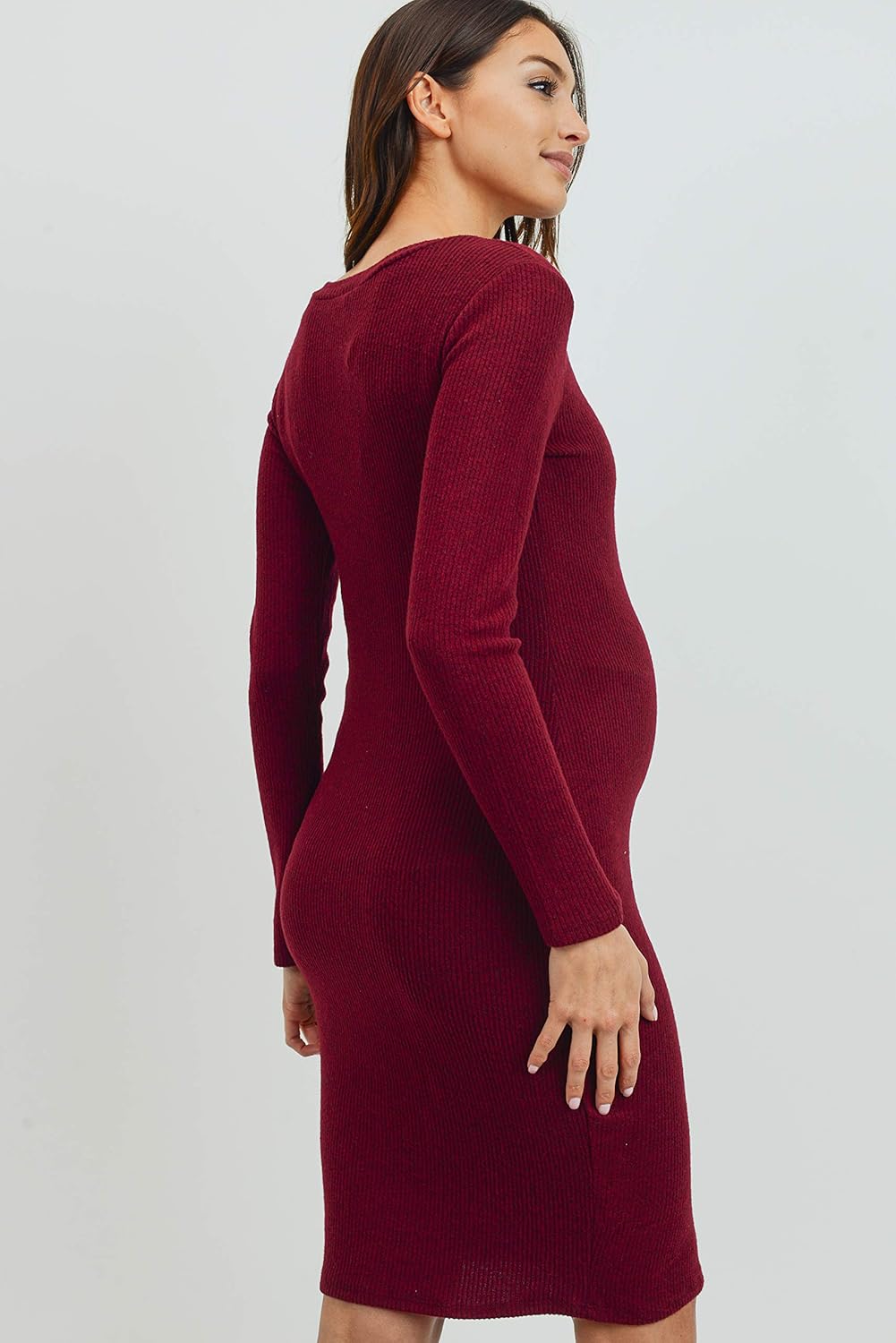 HELLO MIZ Women's Ribbed Maternity Knit Dress with Long Sleeve (Burgundy,M) - Image 7
