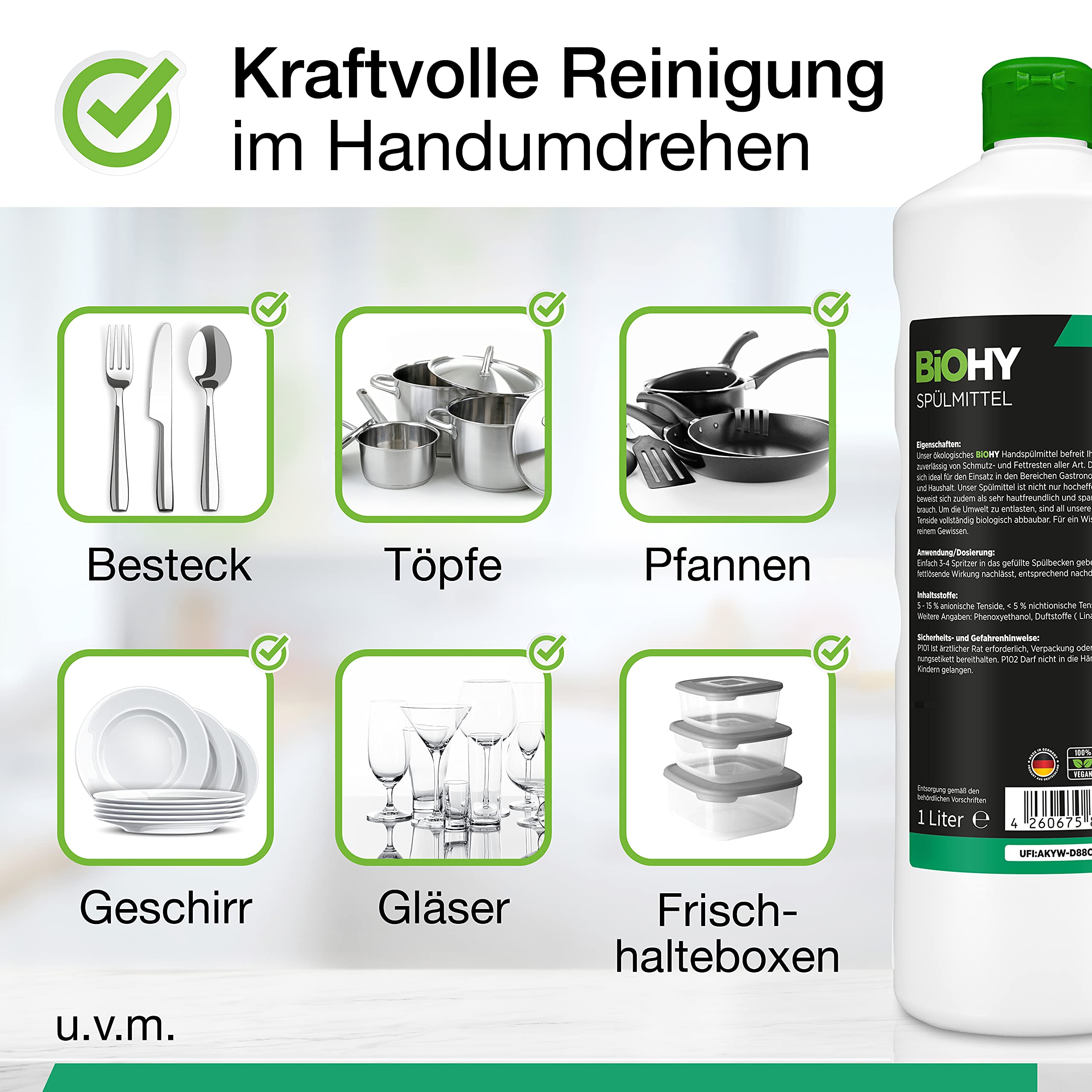 BiOHY Spülmittel (500ml) | Bio Geschirrspülmittel ohne schädliche Chemikalien | Flüssiger Fettlöser für frischen Glanz | ideal für Spülmittelspender | biologisch abbaubar | hautfreundlich & duftend