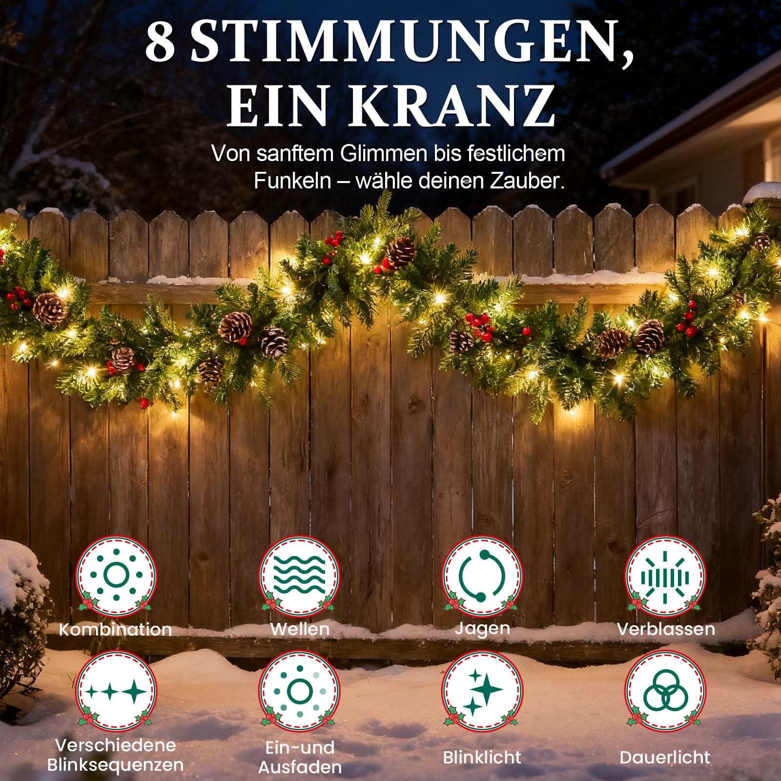 Soontrans Guirnalda de abeto de 3 m con 50 ledes de color blanco cálido, luz natural, funciona con pilas, con temporizador y 8 modos, 235 ramas de PVC, 15 piñas y 8 bayas, guirnalda LED para interior