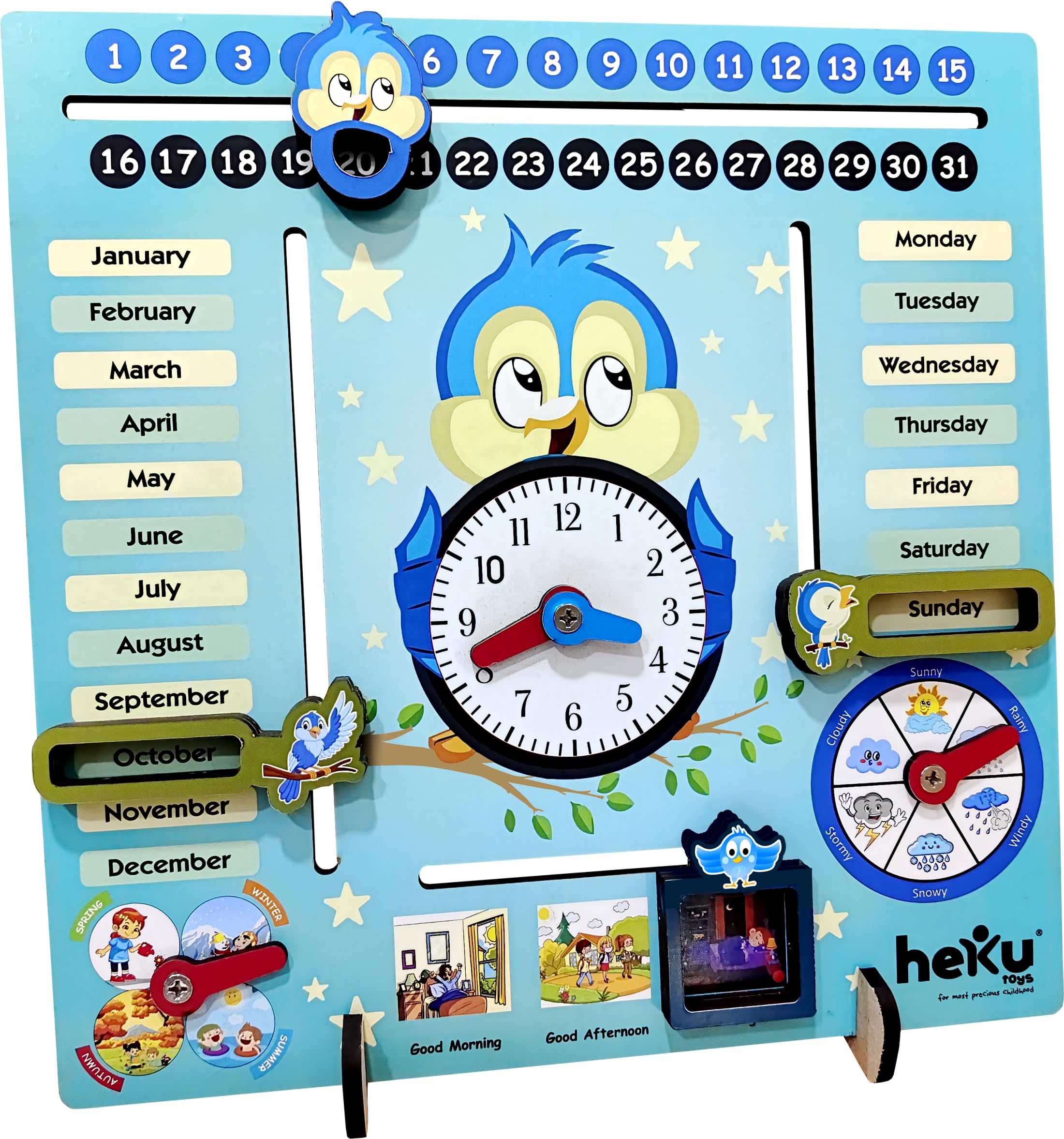 ZUDO TOYS Montessori Wooden Toys Kids Clock - Wooden Toy For 3 Year Olds - Unique Learning Toy For Toddlers Learn About Seasons, Months, Days Of Week, Time Telling - Educational And Fun (B0D7VHFP1W) Amazon Price History, Amazon Price Tracker