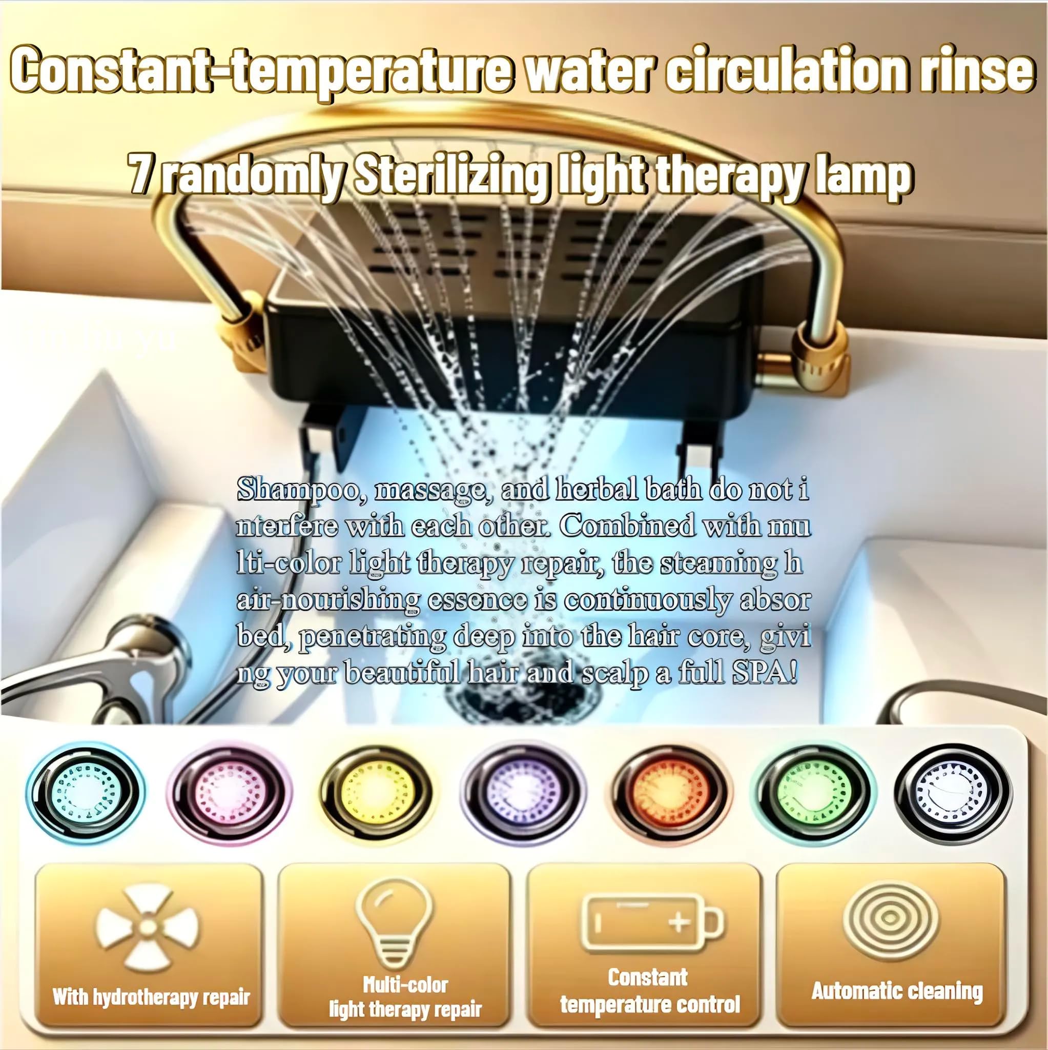 Equipo Spa JaponéS, Lavacabezas Peluqueria con Tanque 60l, Head Spa Equipment,Lavabo Champú con CirculacióN Agua y FuncióN Terapia Luz,Cama de Champú de Masaje