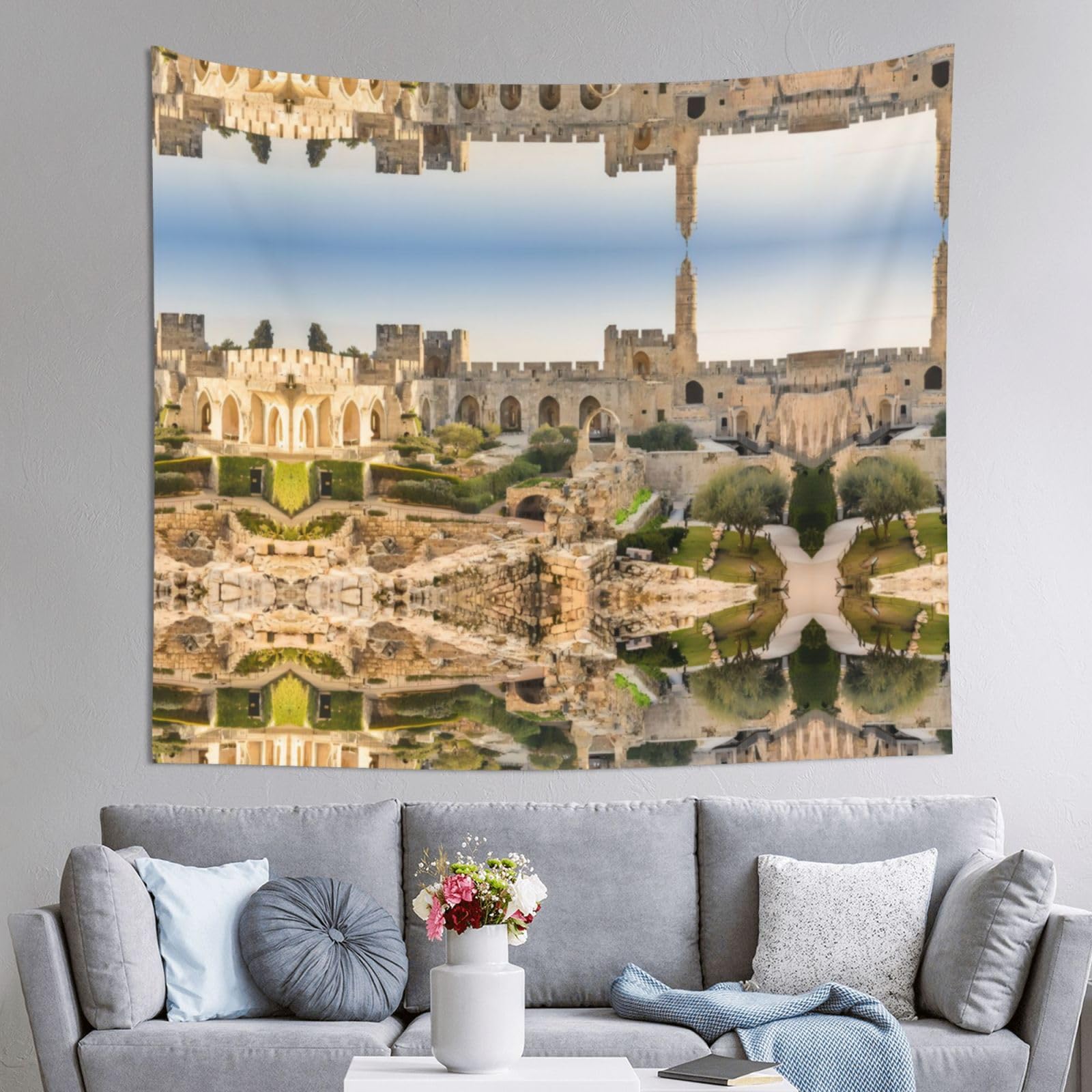 60x51in Israel At The Tower Of David Printed Tapestry Tablecloth for Dormitory and Picnic Rooms - Multifunctional Fabric Hanging