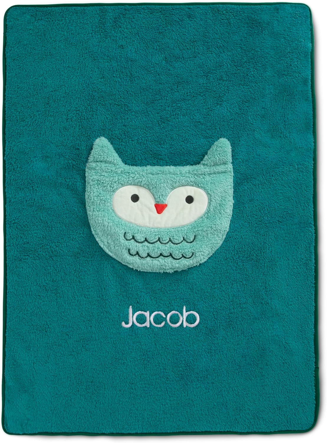 Delta Children Personalized Sherpa Throw Blanket with Storage Pocket for Kids, Green Owl