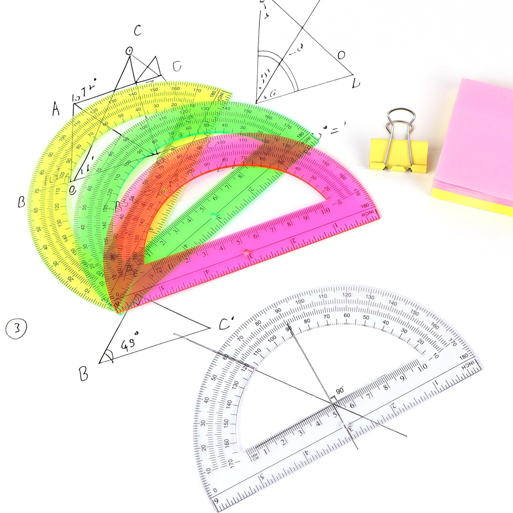 Unjoo Winkelmesser aus Kunststoff, 180 Grad, für Geometrie, Klassenzimmer, Studenten, Schule, Bürobedarf, 15,2 cm, 2 Stück (transparent)