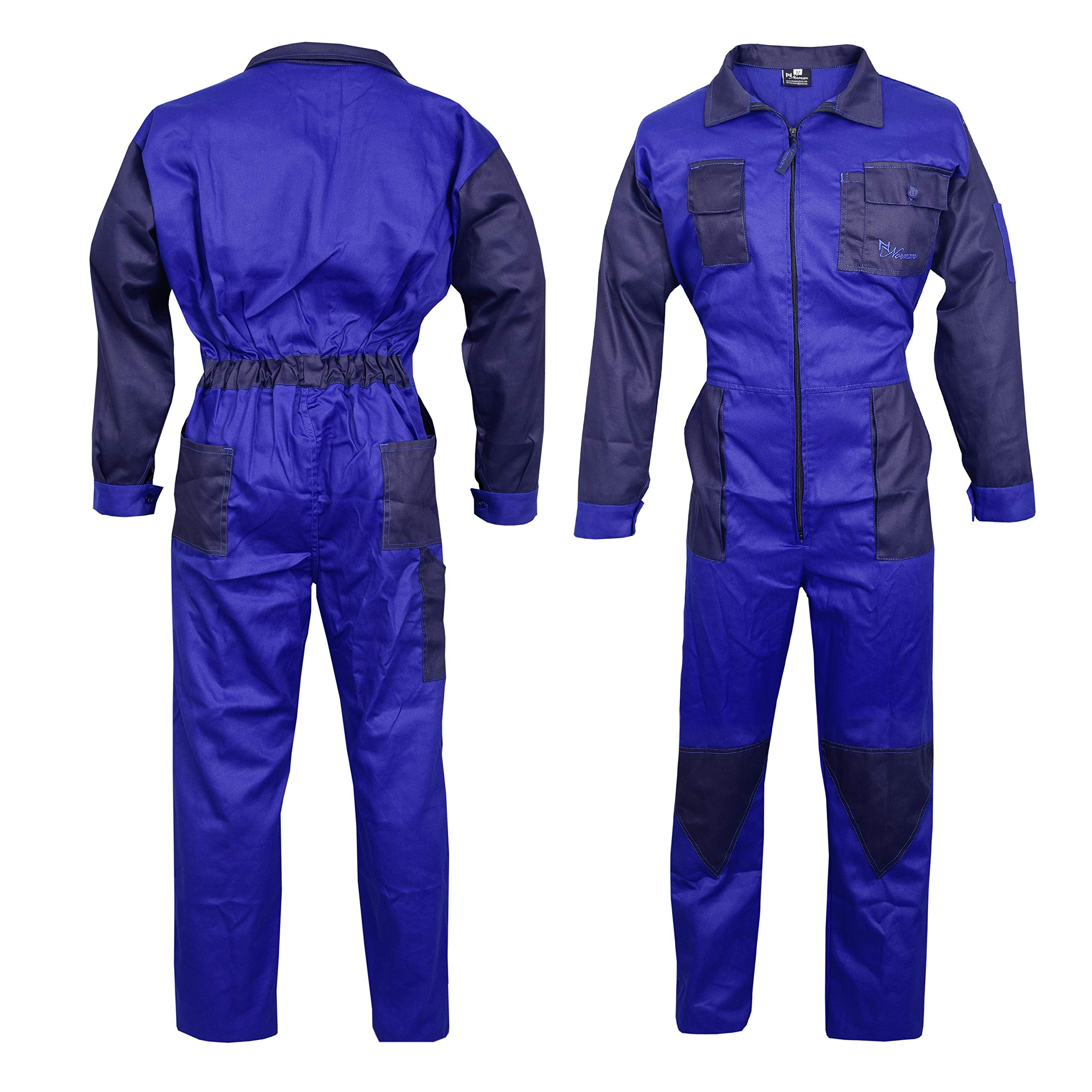 NORMAN Royal Blue Men's Coveralls Boiler Suit Overalls For Warehouse Garages Workers Mechanics