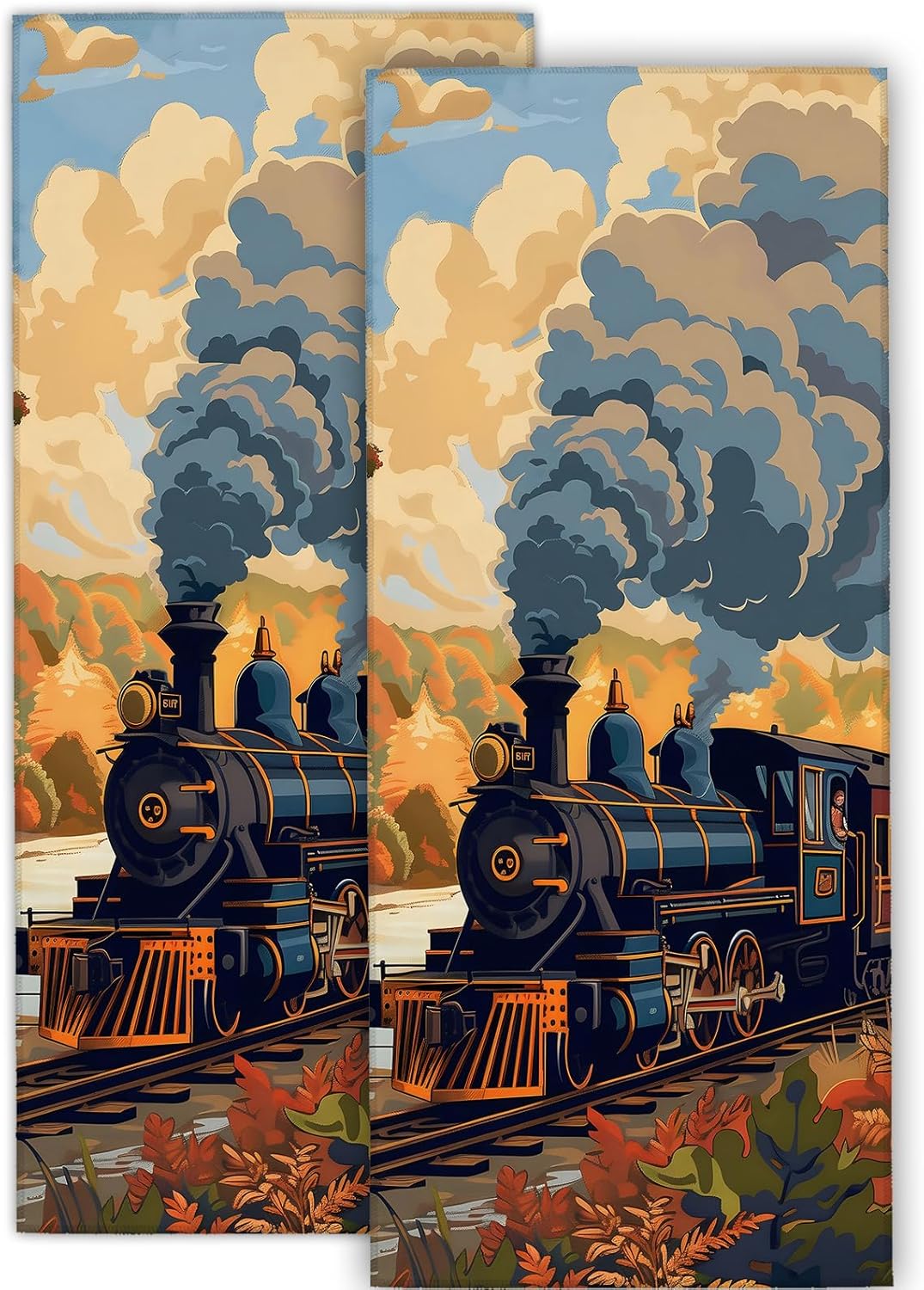 Vintage Train Steam Hand Towel for 2 Pack,Bath Hand Towels for Bathroom Decorative Soft Absorbent Dish Towels for Kitchen, Gym, Hotel, Spa, Sport Home Decor Gifts, 14.5x28 Inch