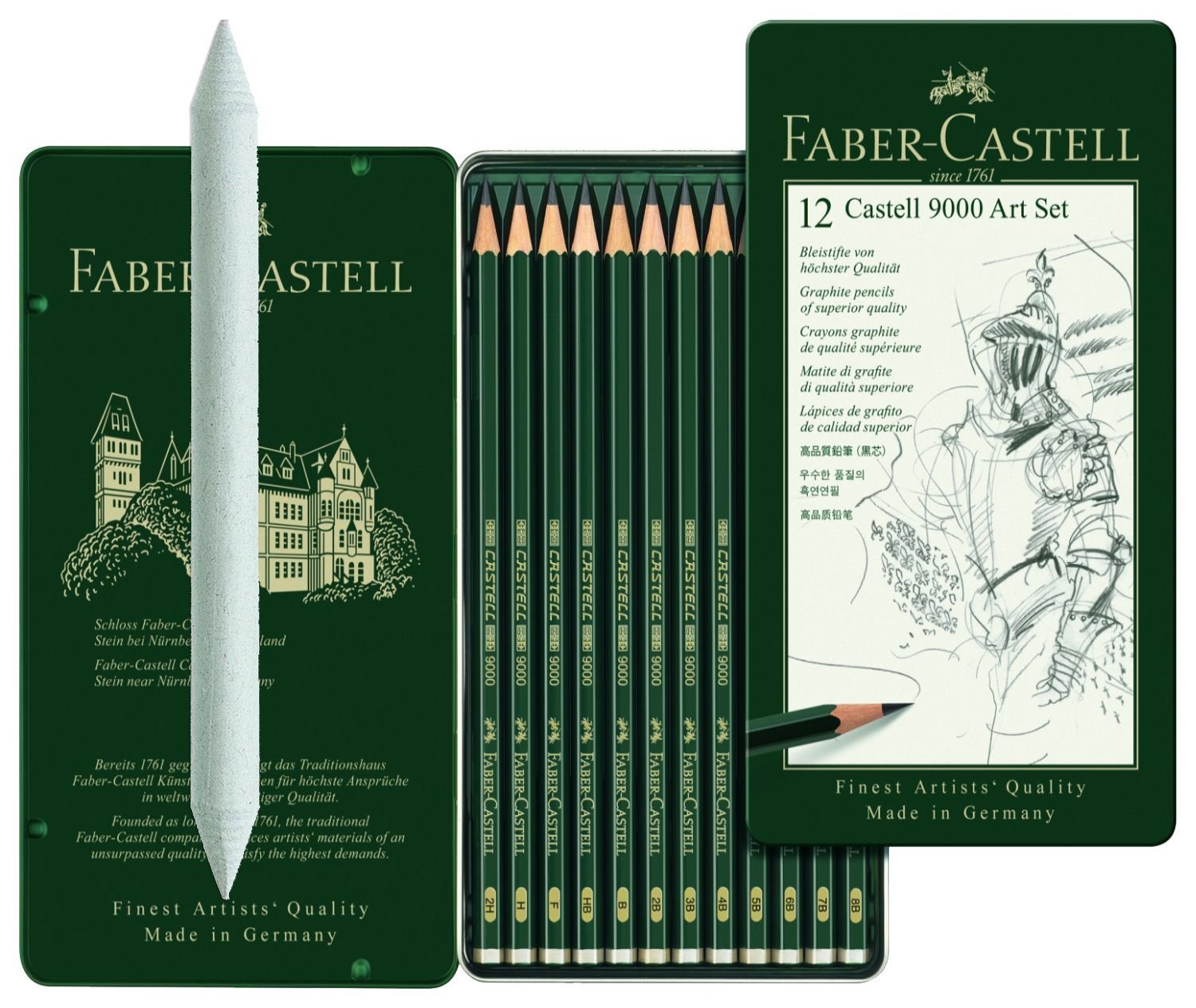 FABER-CASTELL 9000 GRAPHITE PENCIL ART SET 12PC (8B - 2B) IN A FLAT METAL TIN