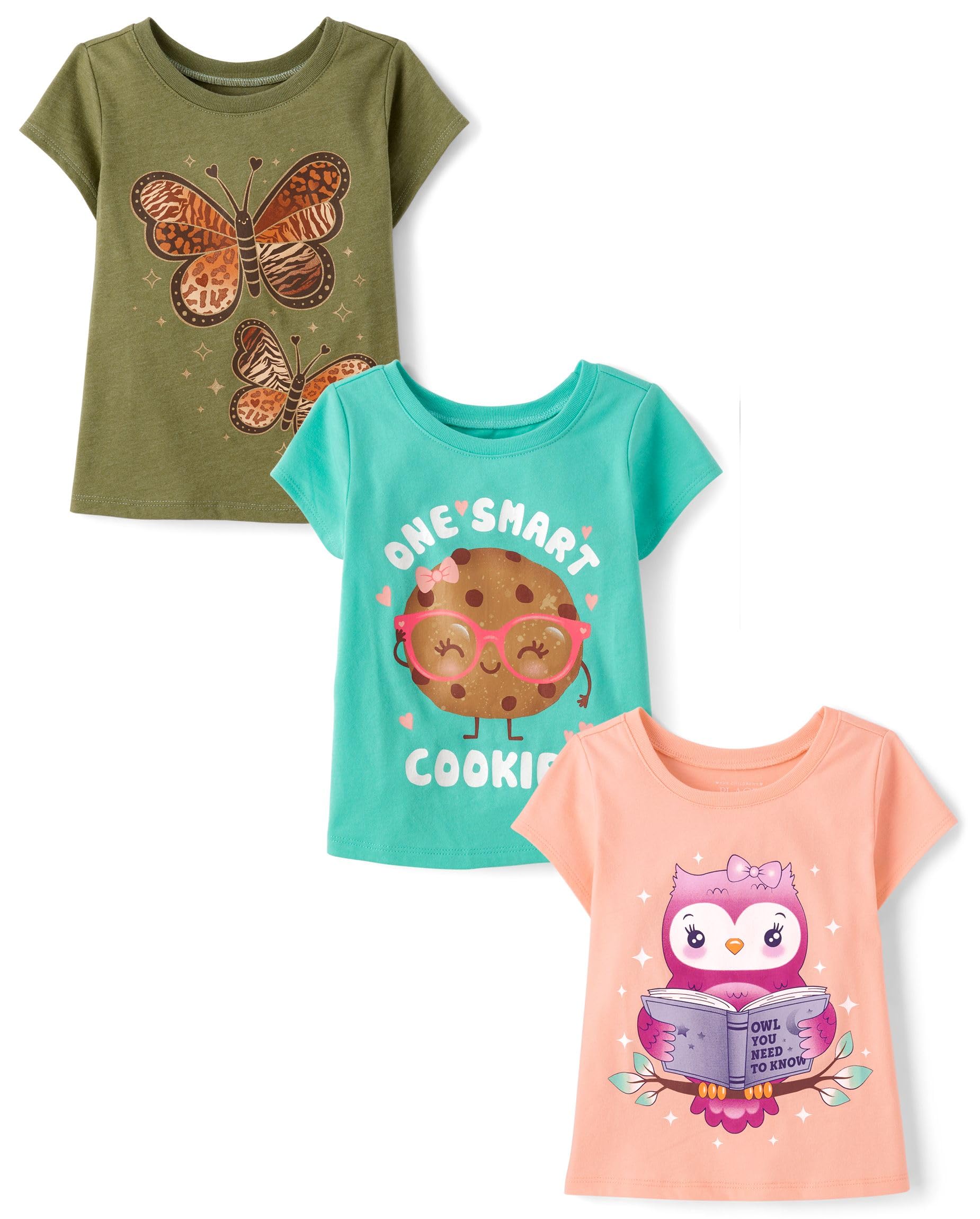 The Children's Place Baby-Girls and Toddler School,Learning Short Sleeve Graphic T-Shirts,3 Pack