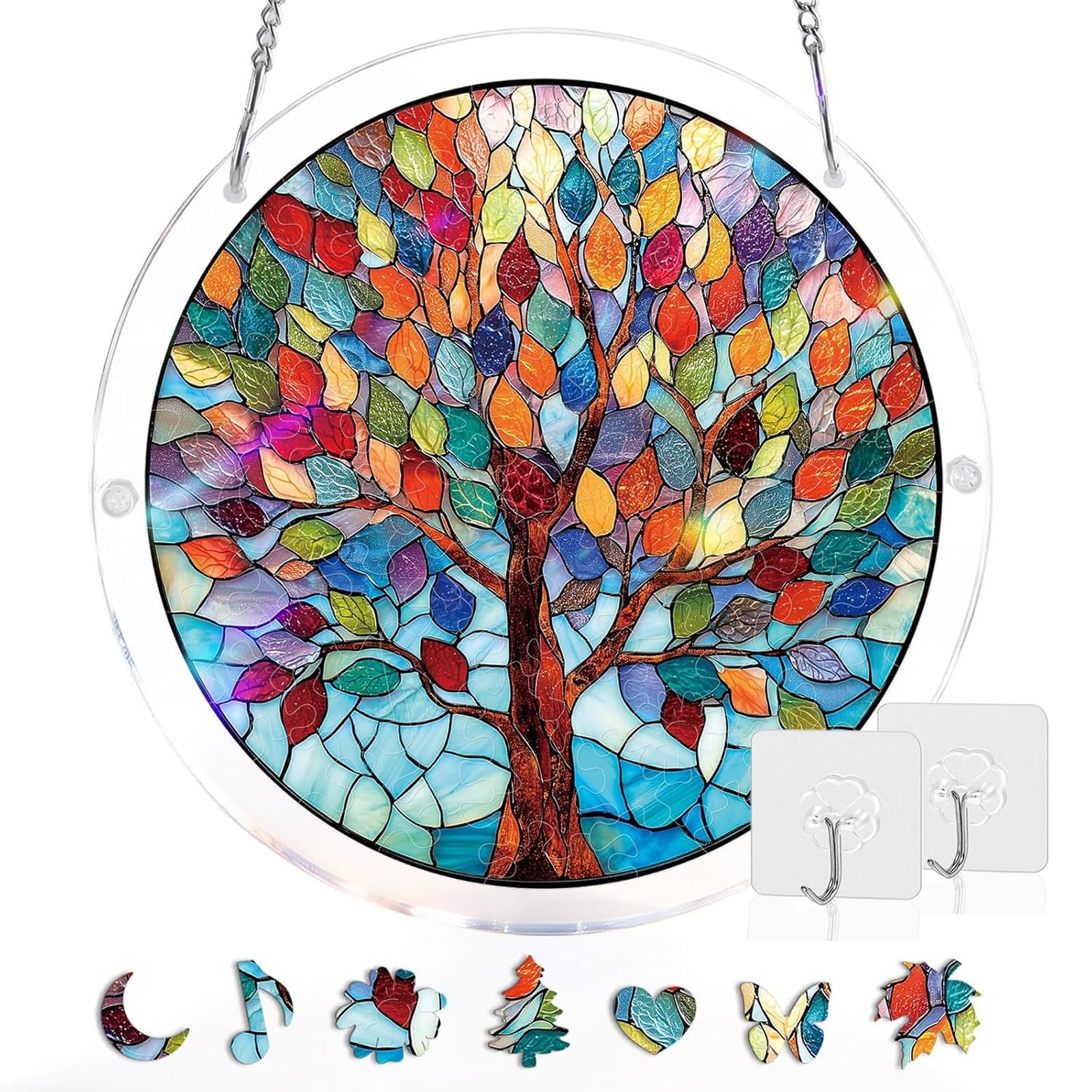 Acrylic Puzzle Suncatcher 83 Pieces, 7.4 Inch, DIY Window Hanging Decoration for Home & Garden, for Women, Men, and Moms, Ideal for Birthday or Home Decor,Style d,S (7.4in) — view 16