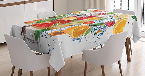 Ambesonne Mantel de frutas, cóctel de frutas con salpicaduras líquidas, fresas tropicales, diversión alegre en verano, comedor y cocina, mantel