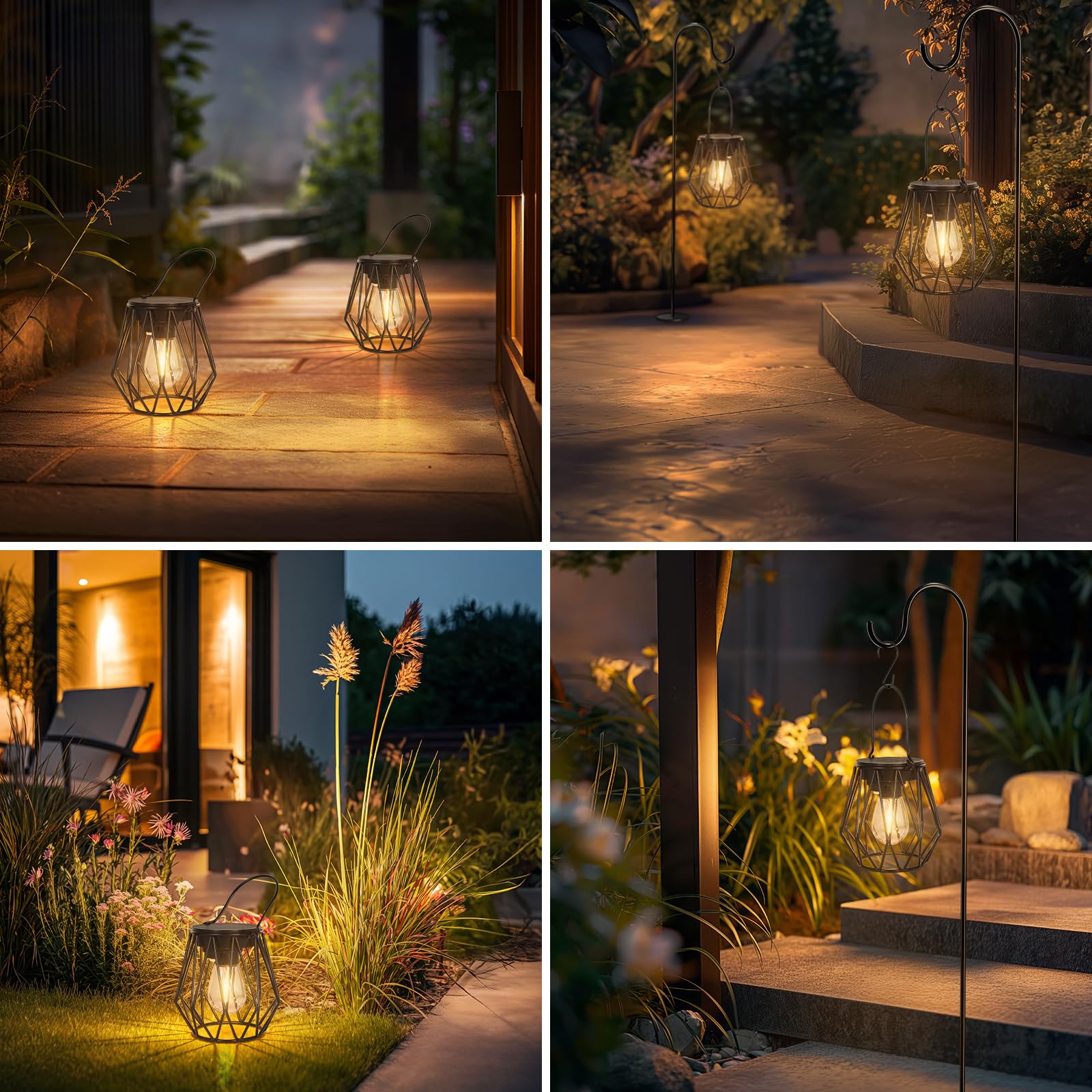 Ketom Farolillos Solares Exterior, 2 Lamparas Solares LED Farol Solar Jardin Diamante Colgante, Metal IP65 Impermeable Decoracion para Patio Terraza Césped Camping Halloween