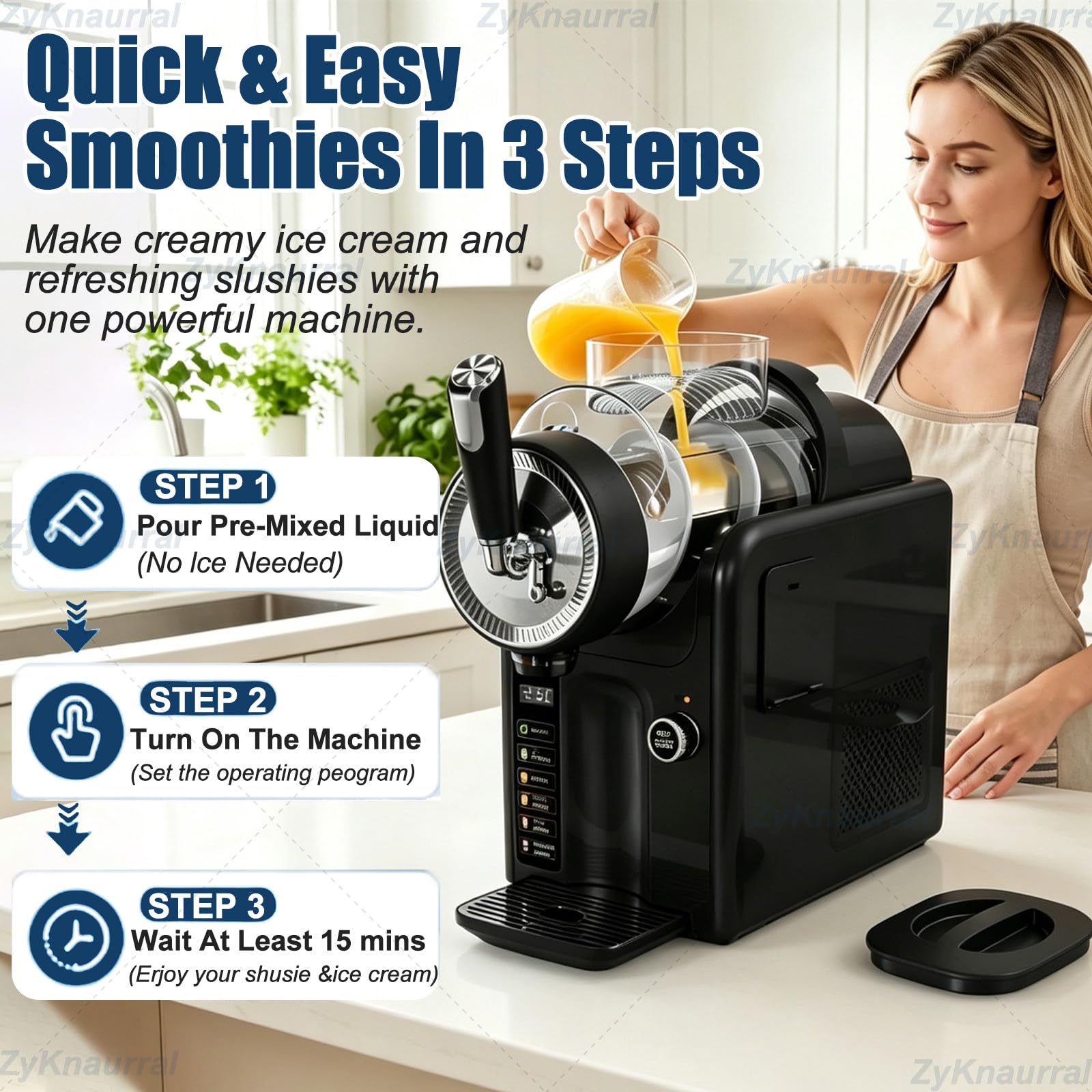 Máquina De Granizados Con Depósito De 2 Litros Para Uso Doméstico, Heladera De Helado Cremoso De 185 W: 5 Programas Preestablecidos, Autolimpieza Y Control Inteligente De La Temperatura Black