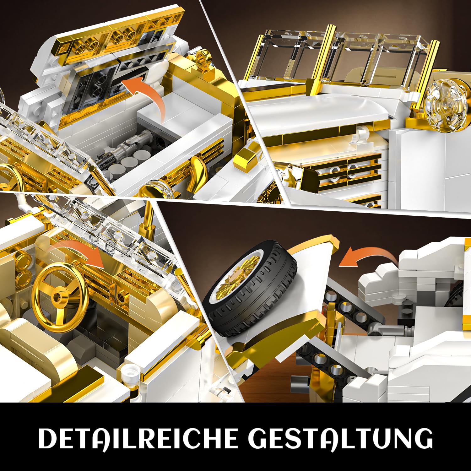 Mould King 10003 Oldtimer Klemmbausteine Auto, Klassisches Modellauto Bausatz mit öffnenden Türen & Motor, Technik Bausteine Set für Erwachsene, Sammler & Geschenk (958 Teile)