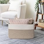 Goodpick Large Storage Basket 21.6" x 14.9" x 11.8", Blanket Baskets for Living Room, Woven Rope Storage Basket for Toys, Towels, Rectangle Laundry Dirty Clothes Baskets for Nursery, Mix Brown