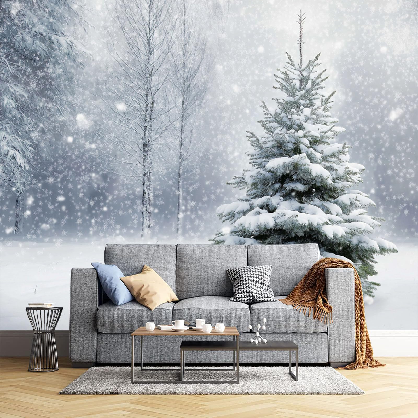 Papier peint forêt de Noël et paysage de neige pour chambre cocooning