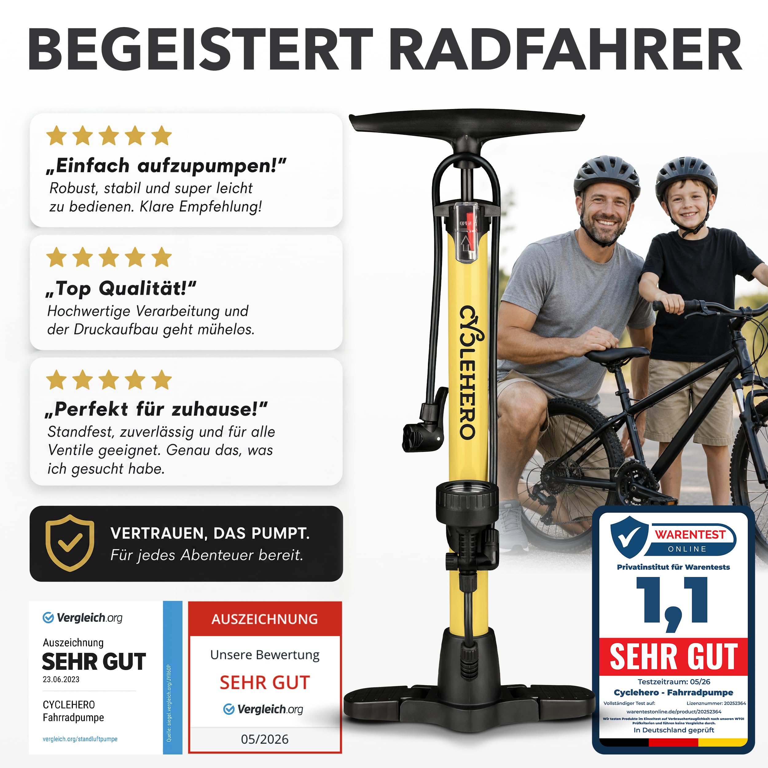 Fahrradpumpe alle Ventile * Test SEHR GUT - 10 Jahre GARANTIE *  Leistungsstarke Luftpumpe Fahrrad Fahrradpumpe Franzsisches Ventil -  Standpumpe mit ...