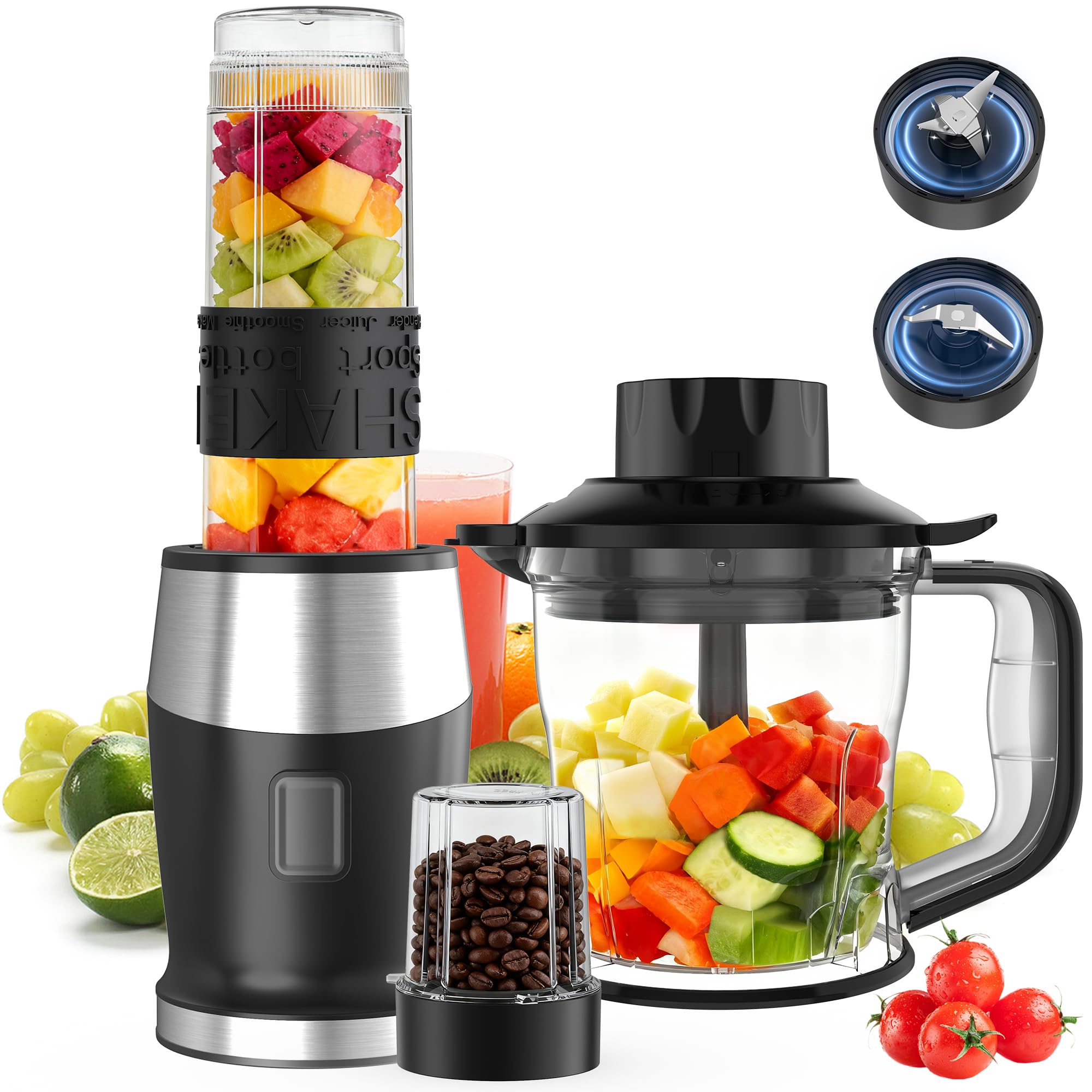 Frullatore, 700W Blender Frullatore Tritatutto Elettrico/Macinino con 570ML Bottiglia, Portatile Frullatore Smoothie per Frutta Verdura Fare Succhi Frullati, Senza BPA