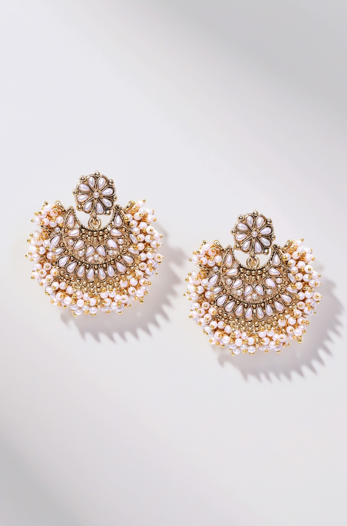 Gold Tone Traditional Pearls Beaded Dangle Earring For Women-ZPFK7289