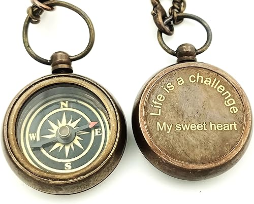 Brújula de bolsillo con poema de Robert Frost con calendario de 100 años de estuche de cuero