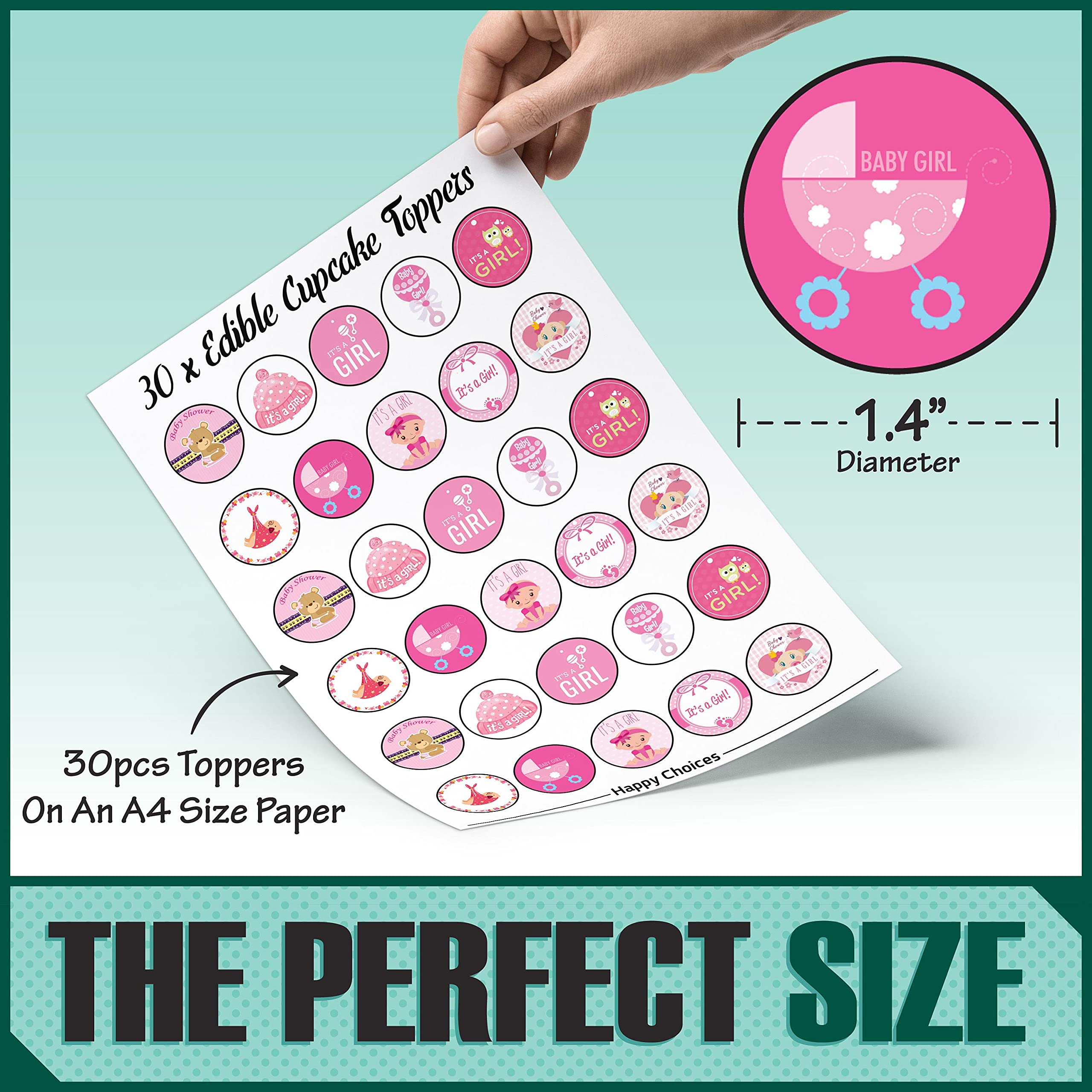 Buy 30 x Edible Cupcake Toppers Baby Shower Girl Themed Collection of Edible Cake Decorations