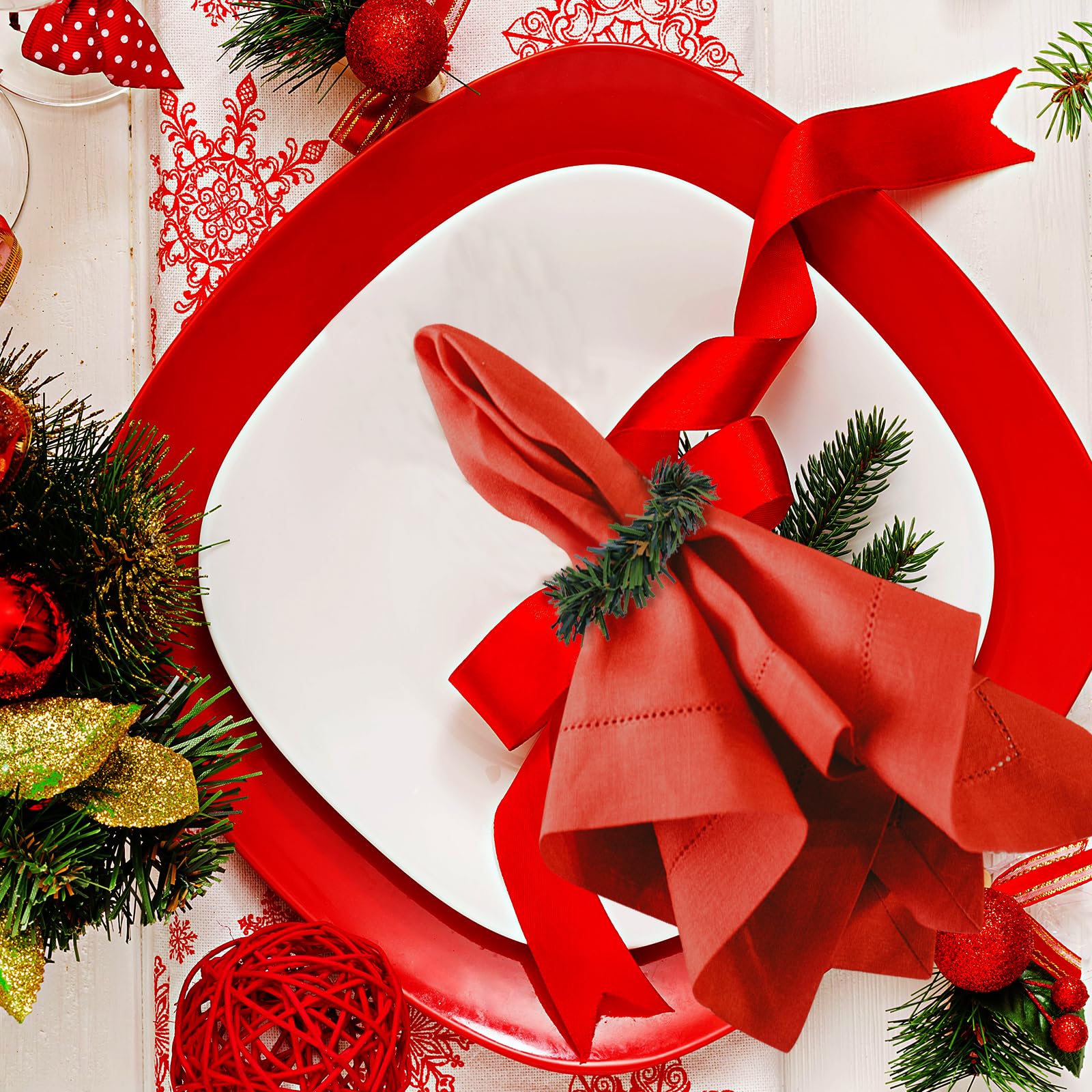 12 Ronds De Serviette Noël Réutilisables - 6 Cm - Couronne Verte Avec Baies - Décoration Table Fête