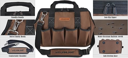 Miniatura 8 de WELKINLAND Bolsa de herramientas para electricista de 17 bolsillos, bolsa de herramientas portátil de 14 pulgadas, bolsas de herramientas