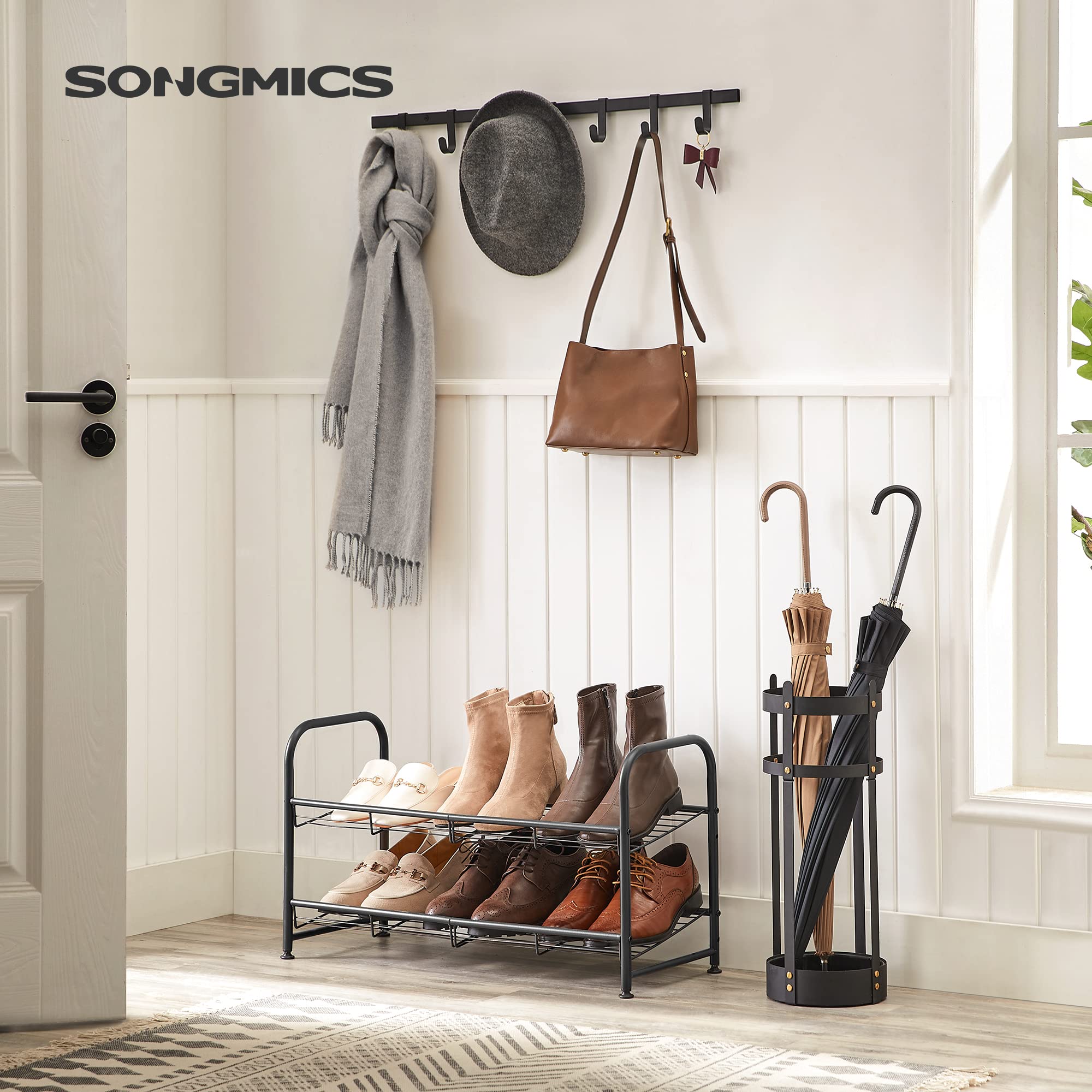 SONGMICS Estante Zapatero Apilable de 2 Niveles, para 8 Pares | Estante para Zapatos, Acero, 68,5 x 27,5 x 37 cm, para Tacones Altos, Zapatillas, Negro, Colección DAVIAN LMR065B01