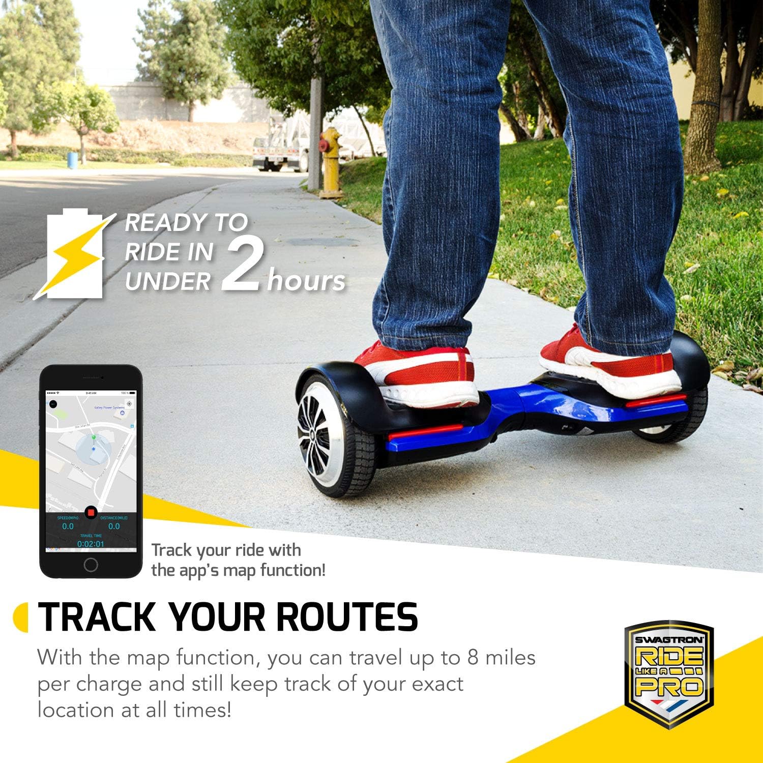 Swagtron T580 App-Enabled Bluetooth Hoverboard with Speaker, Smart Self-Balancing Wheel