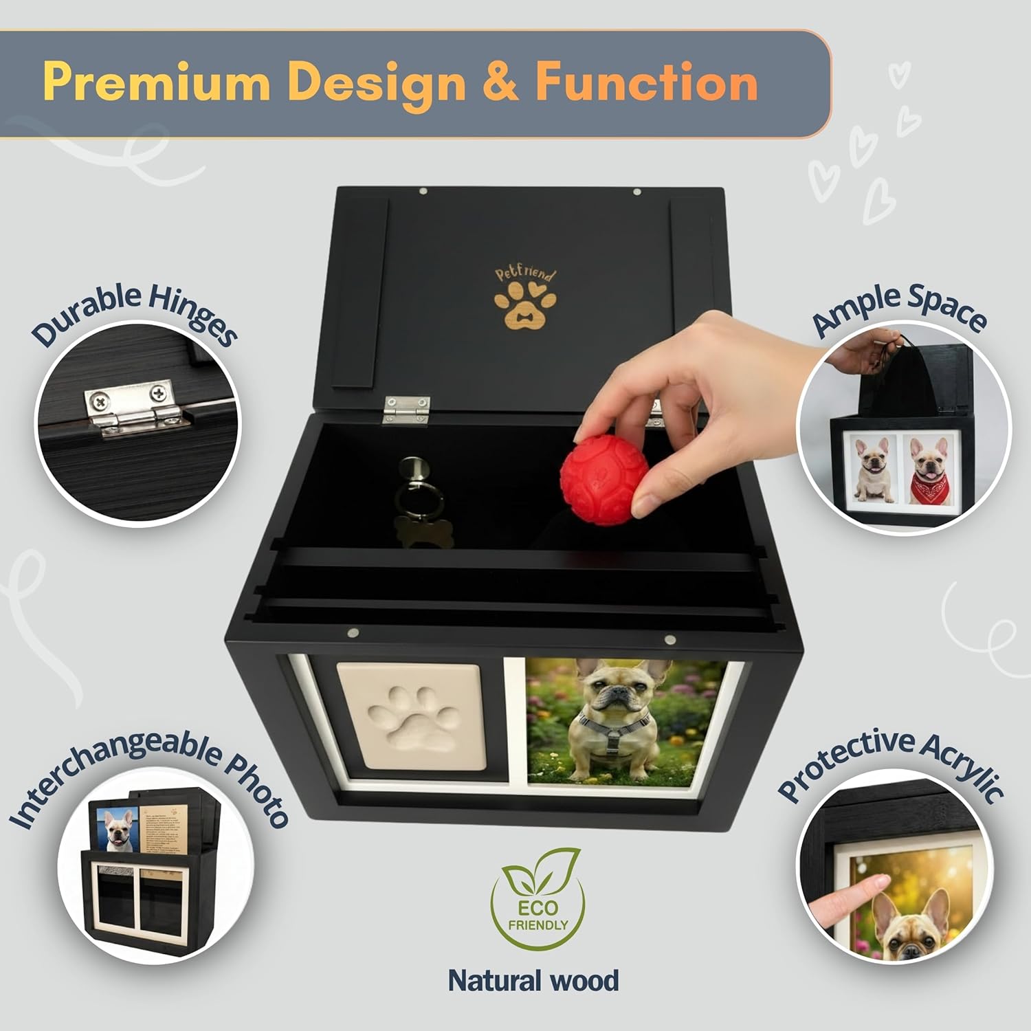 Pet Urns for Dogs & Cats | Black Bamboo Pet Cremation Box with Hair Keepsake Case | Dog Ashes Urn Set with Paw Print Kit | Photo Album & ID Plate | Pet Memorial for Dogs or Cats up to 150 lbs