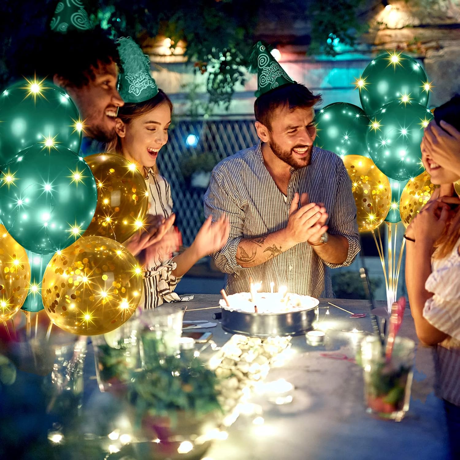 Junkin 10 Set Balloon Stand Kit for Centerpiece with LED String Light 100 Pcs Balloons Light up Table Balloon Stand Centerpieces for Graduation Wedding Baby Shower Birthday(Green)