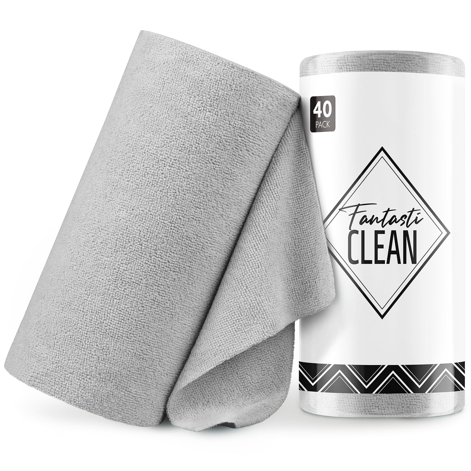 Fantasticlean Microfiber Cloths in a Roll, Reusable Washable Tear Away Cleaning Rag Towels, for Auto, House, Garage or Kitchen, 12" x 12", 40 Pack (Grey)
