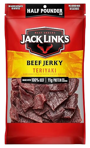 Jack Link's Beef Jerky, Teriyaki, Half Pounder Large Jerky Bag - Flavorful Meat Snack, Ready to Eat Protein Snacks with 11g of Protein per Serving, Made with 100% Beef - Teriyaki - 8 Ounce (Pack of 1)