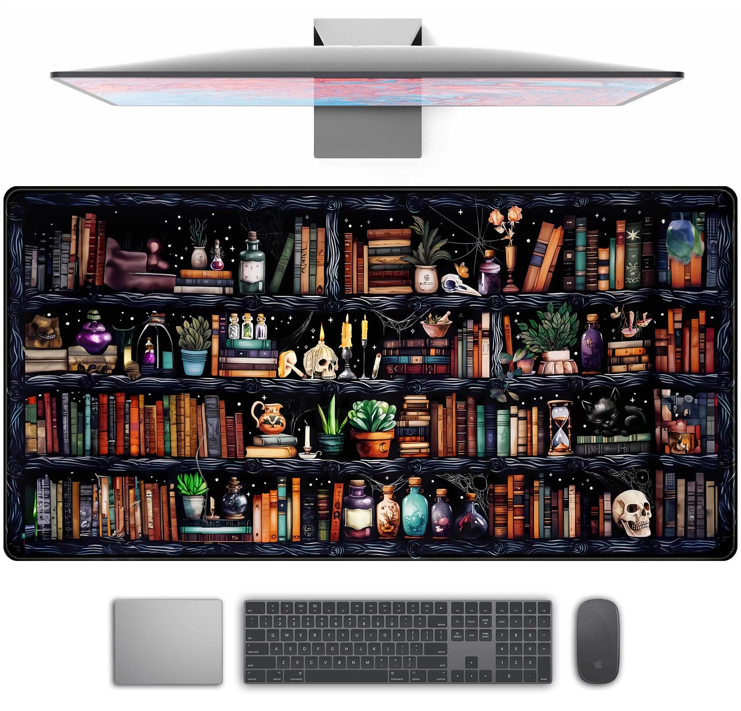 Desk Mat Forest Library Book Mouse Pad Big Desk Pad XXL Extended Gaming Large Mouse Pad for Desk Rubber Base Mousepad with Stitched Edges, Keyboard