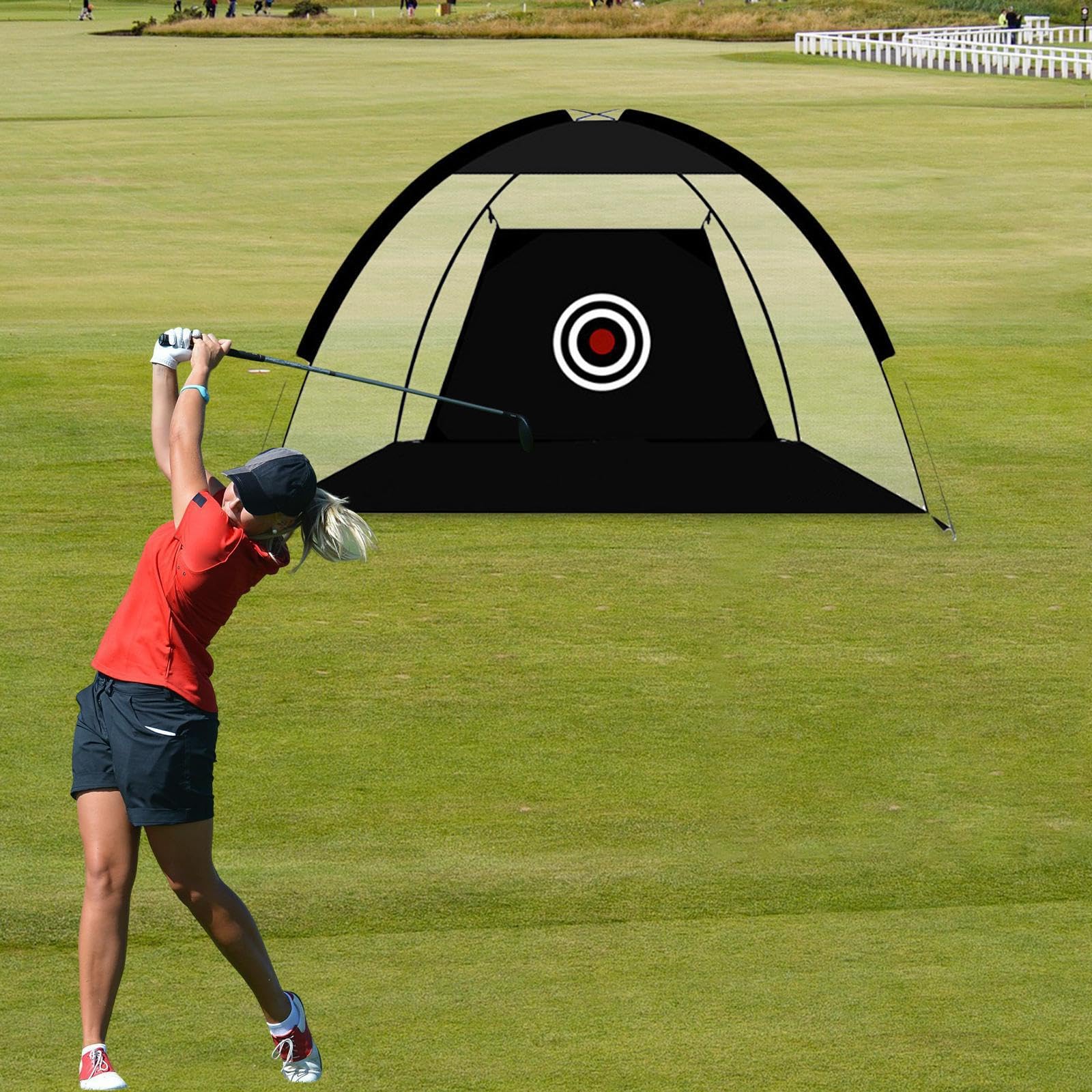 Stabiles und langlebiges Golf Übungsnetz mit verstärkten Stahlpfosten für dauerhaftes Training, geeignet für Golf im Garten, im Innen und
