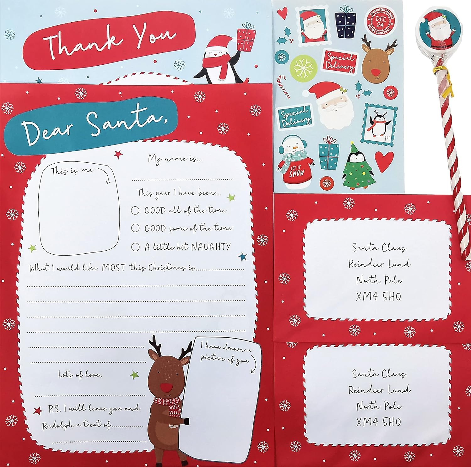 Letter to Santa Pack Kit: Santa Letter, Stickers, Thank You Letter, Pencil& Envelope