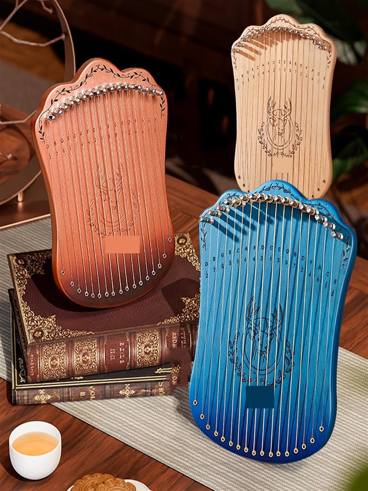 17-saitige Lyra-Harfe, tragbares Harfen-Saiten-Musikinstrument aus massivem Buchenholz mit Stimmschlüssel-Picks for Anfänger, Kinder und Erwachsene für Erwachsene/Anfänger(Log color)