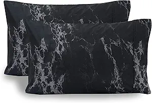 Elegant Comfort Luxury Ultra-Soft 2-Piece Pillowcase Set - 1500 Premium Hotel Quality Microfiber Double Brushed - Wrinkle Resistant, King Size, Marble Pattern Black