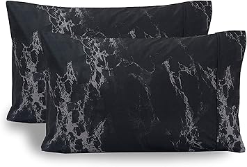 Elegant Comfort Luxury Ultra-Soft 2-Piece Pillowcase Set - 1500 Premium Hotel Quality Microfiber Double Brushed - Wrinkle Resistant, King Size, Marble Pattern Black